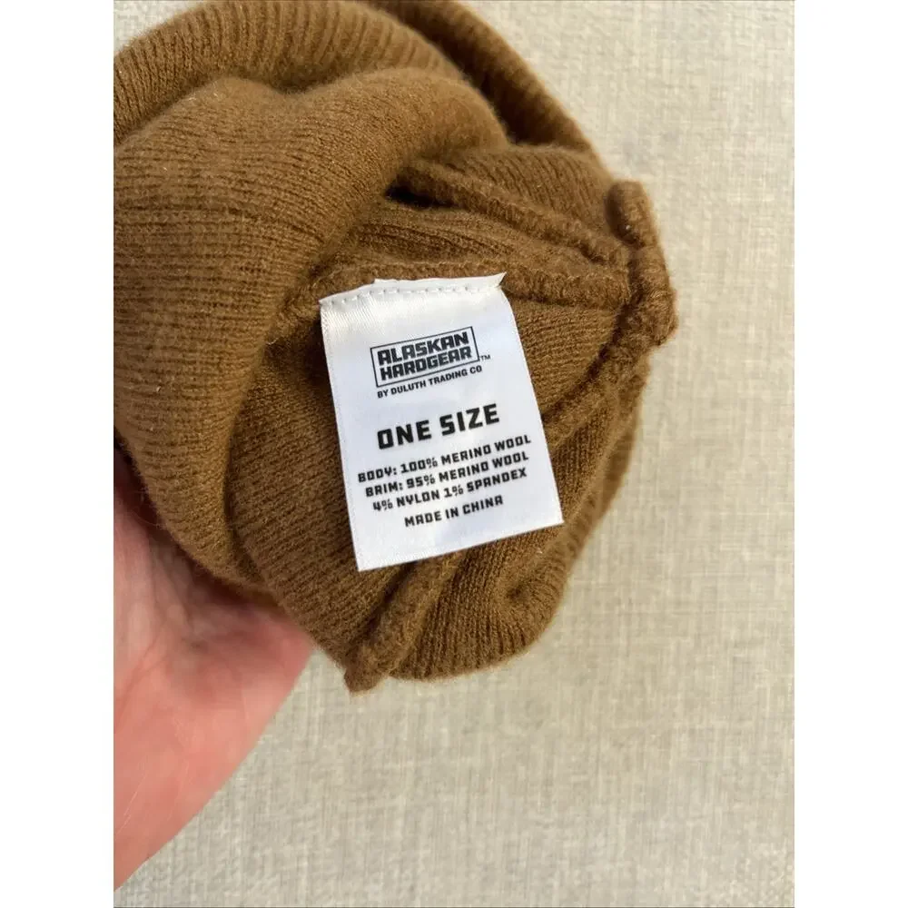 Duluth Trading Alaskan Hardgear 100% Wool Beanie Hat OS Knit Winter Camel Brown